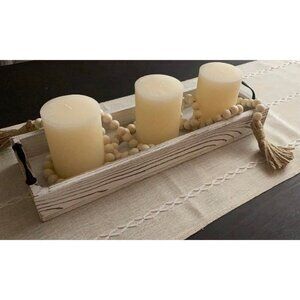 Rustic Wooden Serving Tray Rectangular with Handle, Ottoman Tray for Living Room